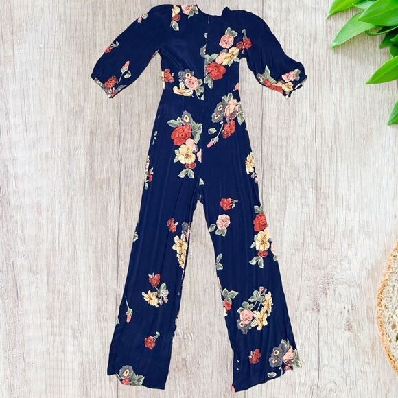 Capulet Womens Jumpsuit Size XS Blue Floral V-Neck Wide Leg‎ Boho Feminine - Picture 3 of 11